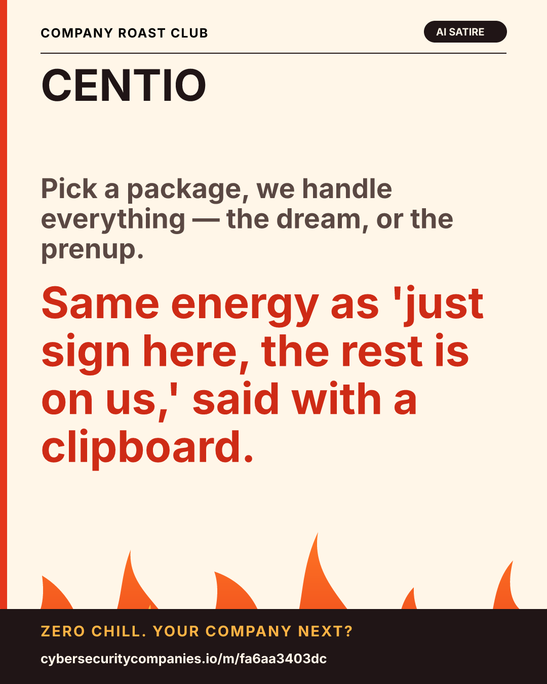 Pick a package, we handle everything — the dream, or the prenup. Same energy as 'just sign here, the rest is on us,' said with a clipboard.